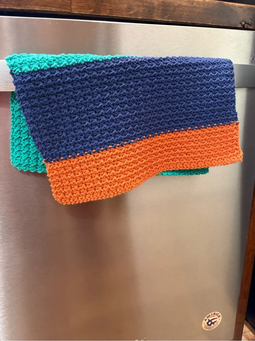 Colorblock Y2K Cotton Crochet Dishcloth Green, Blue & Orange Housewarming gift
